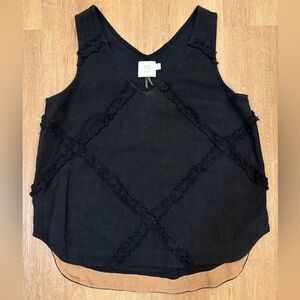 HD in Paris Anthropolgie Cross Hatch Fringe Linen Cotton Blend Tank Top